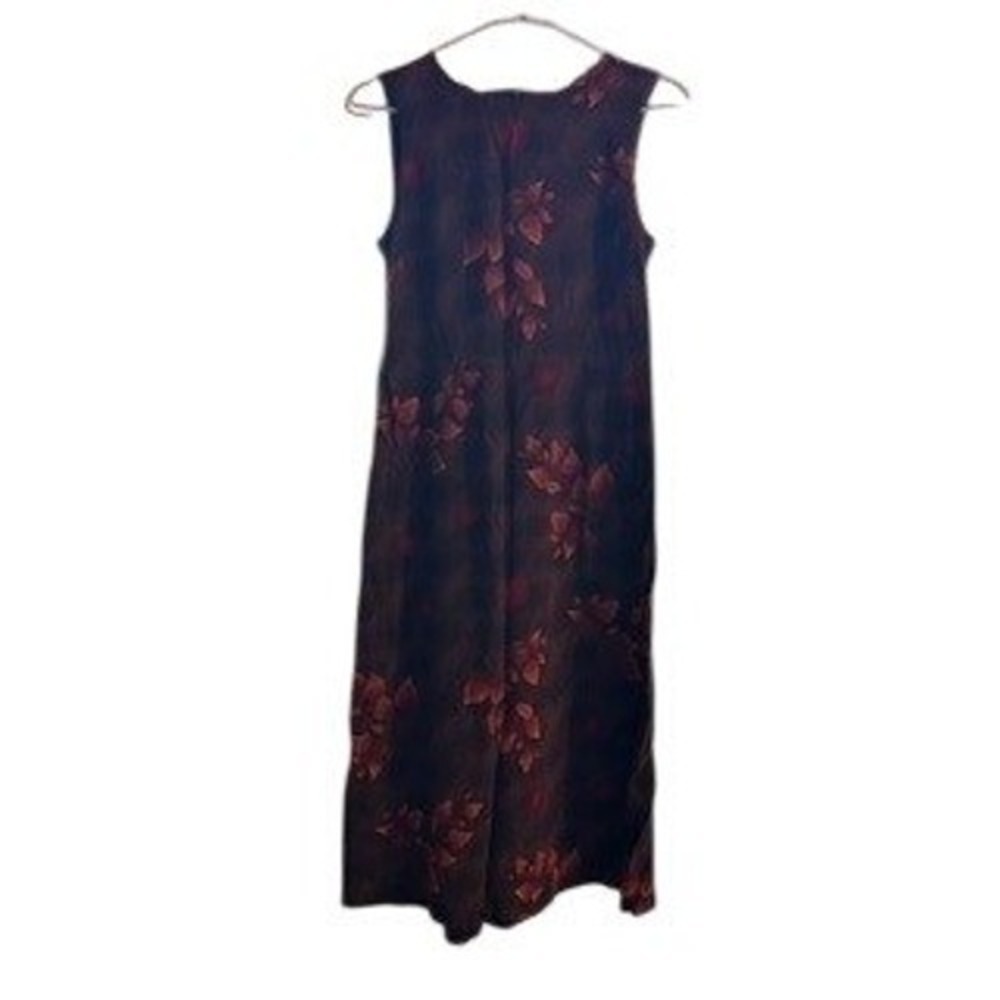 Karin Stevens Petites 10 Vintage Floral Leaf Print Maxi Dress Burgundy Brown 90s